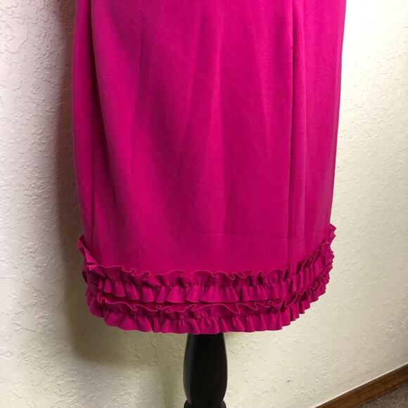 Bebe bright pink halter neck open back sleeveless ruffle hem dress Large NWT - Picture 15 of 16